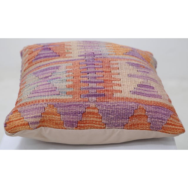 Tribal Arteverk Handwoven Afghan Kilim Pillow — Purple & Orange Tribal Motif For Sale - Image 3 of 3