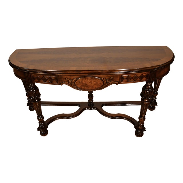 1920 Antique French Walnut & Crotch Mahogany Flip-Top Console / Serving Table For Sale