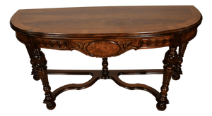 1920 Antique French Walnut & Crotch Mahogany Flip-Top Console / Serving Table