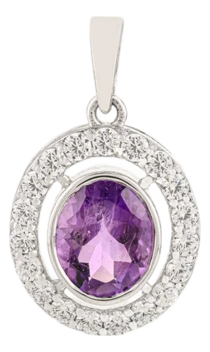 Luxury 925 Silver Oval Amethyst Pendant With Cubic Zirconia by Carat&her