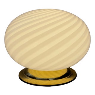 Large Vintage Sphere Table Lamp with Swirl Murano Glass and Brass Base, 1970s For Sale