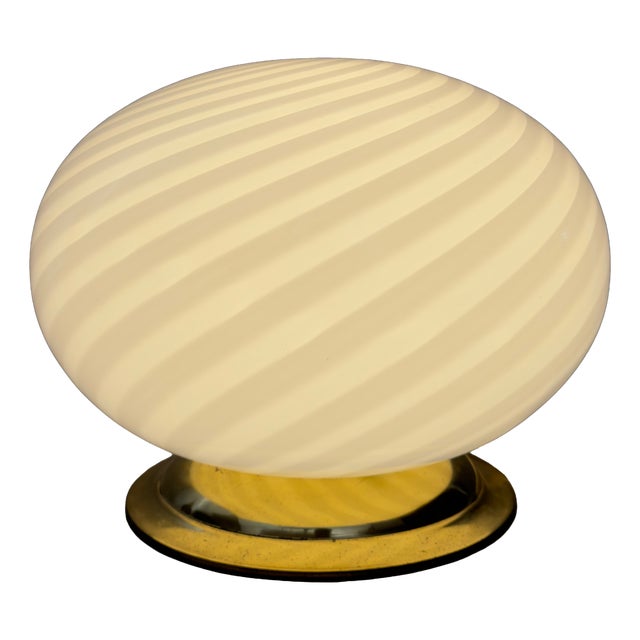 Large Vintage Sphere Table Lamp with Swirl Murano Glass and Brass Base, 1970s For Sale