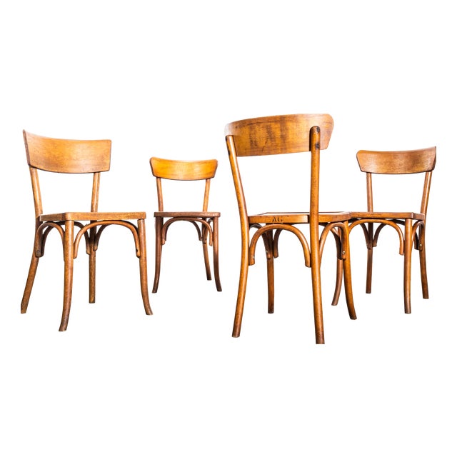 Baumann Honey Thin Slim Back Dining Chairs, 1950s, Set of 4 For Sale