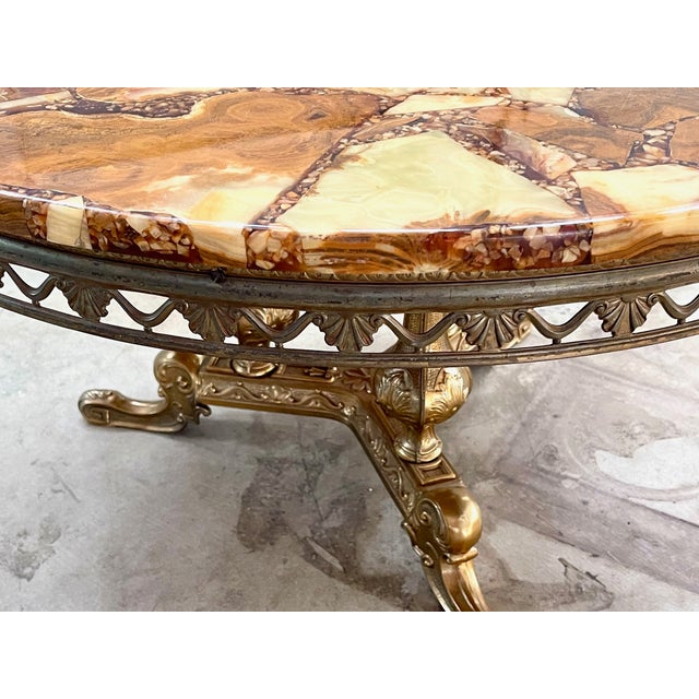 Mid-Century Italian Large Onyx and Brass Coffee Table For Sale - Image 11 of 12