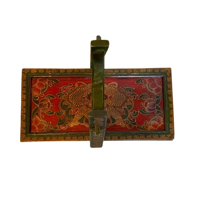 Red Chinese Vintage Hand-Painted Wedding or Rice Box With Handle, Dragons For Sale - Image 8 of 10
