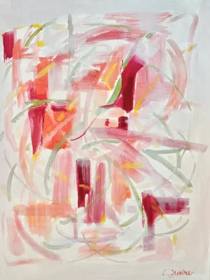 "Garden Path" Bright Abstract Painting With Pink and Orange by Christine Frisbee