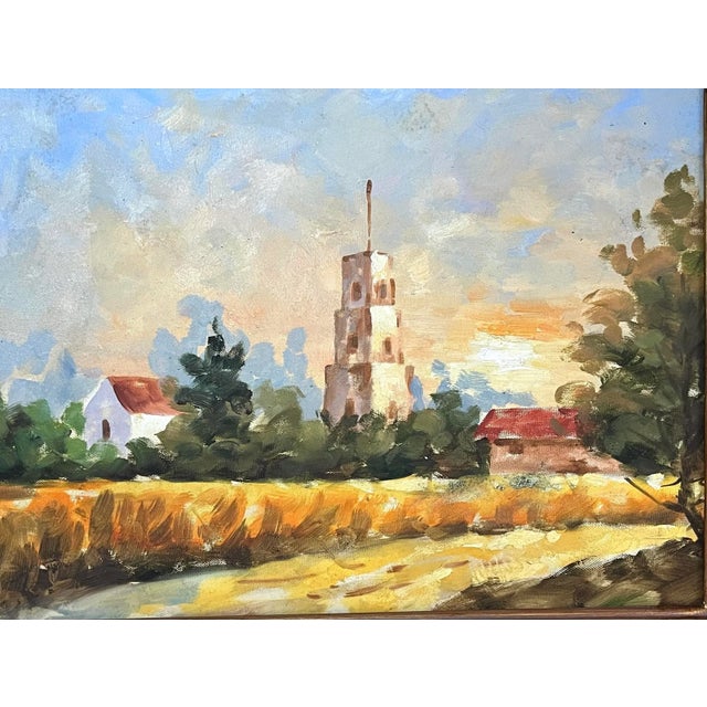 A vintage unsigned impressionist painting of a landscape with a Monastery Winery. Oil on canvas measuring 12 x 16"...