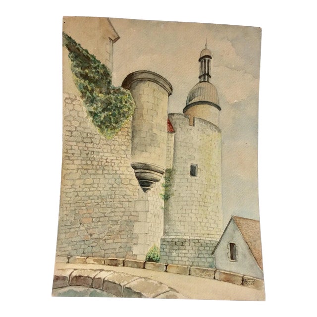Mid 20th Century French Watercolor Painting, Bourbon L' Archambault For Sale