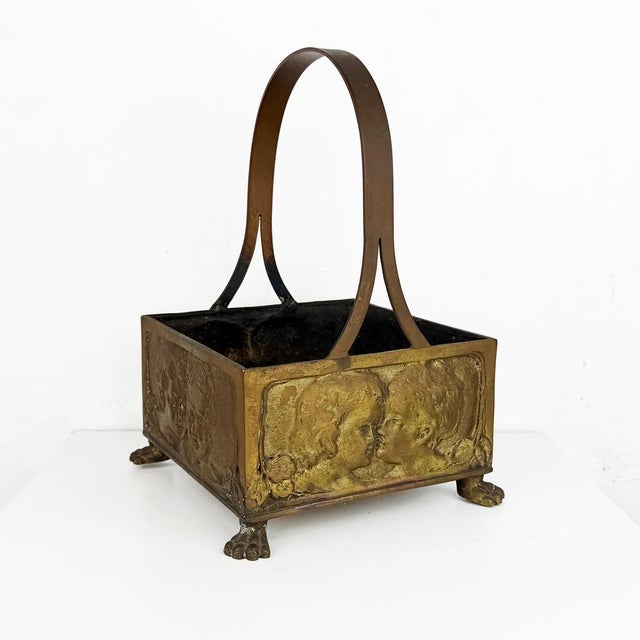Antique Art Nouveau Brass Basket with Cherub Reliefs, 1890s For Sale - Image 10 of 10