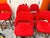 Red Set of 5 Knoll Saarinen Executive Bar Stools — Classic Boucle Crimson, Walnut Legs, 2021, Original Labels For Sale - Image 8 of 9