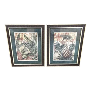 Vintage Pair of Palm Beach Style Pineapple Jungle Prints