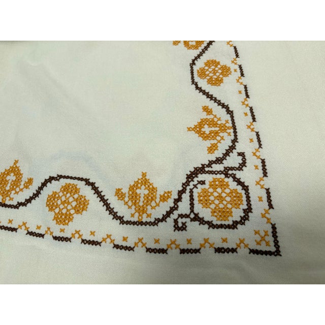 Cabin Vintage Embroidered Cross Stitch Tablecloth For Sale - Image 3 of 8