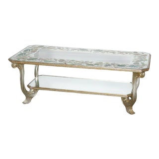 Early 20th Century Maison Jansen Attr. French Floral Eglomise Carved and Mirrored Coffee Table For Sale