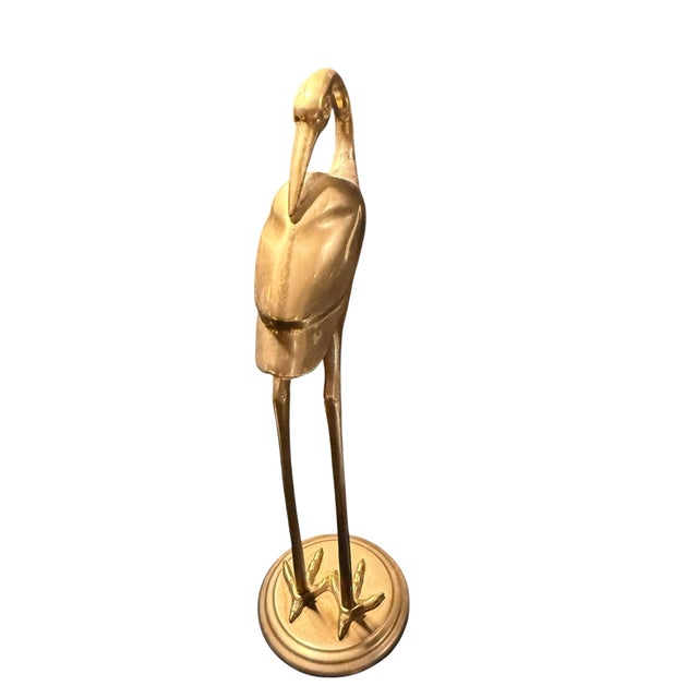 Metal A Pair of Vintage Mid Century Etched Brass Crane Figurines on Circular Bases. For Sale - Image 7 of 11