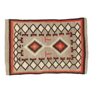 Early 20th Century Authentic Navajo Rug c.1930 Handwoven Wool Red & Tan Diamond Pattern 4'9" x 7'2"