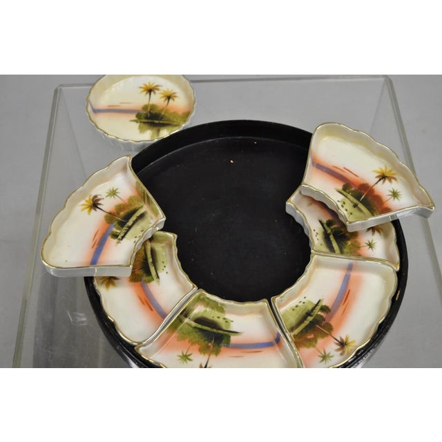 Vintage Japanese Porcelain Sweet Meat Serving Dish Set in Black Lacquer Box For Sale In Philadelphia - Image 6 of 10