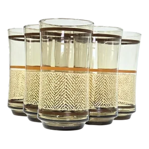70s Boho Basket Weave Tumblers- Set of 6