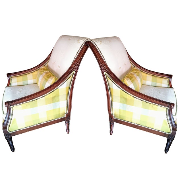 Sam Moore Green & Beige Chairs & Ottoman For Sale In Raleigh - Image 6 of 7