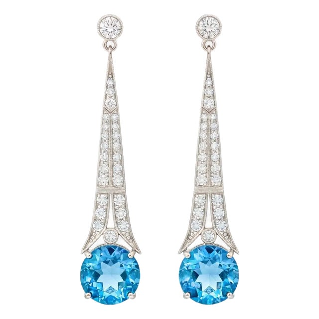 Art Deco Style Topaz and Colorless Topaz Drop Earrings Silver, Gold, A Pair For Sale