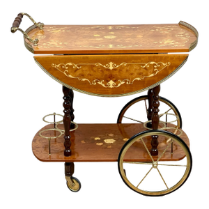 1980s Vintage Fine Italian Burlwood Marquetry Tea Cart by Sorrento