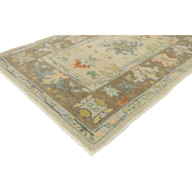 Contemporary Turkish Oushak rug with modern Cape Cod Coastal style. Blending coastal elements from the modern world with...