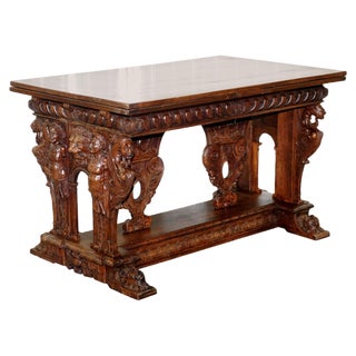 18th Century French Carved Walnut High Table with Extension For Sale