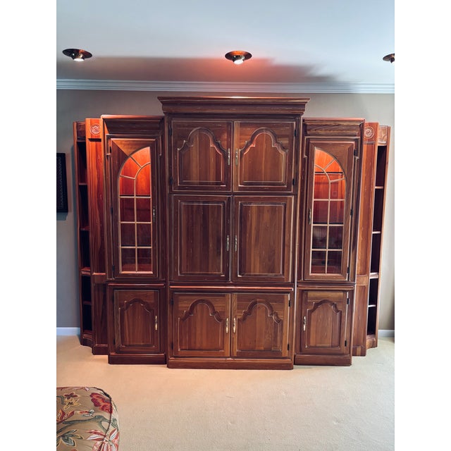 1980s Vintage Cherry 5 Piece Wall Unit With Lighting For Sale - Image 10 of 11