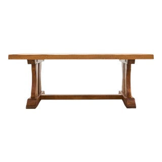 French Provincial Oak Country Farmhouse Trestle Dining Table For Sale
