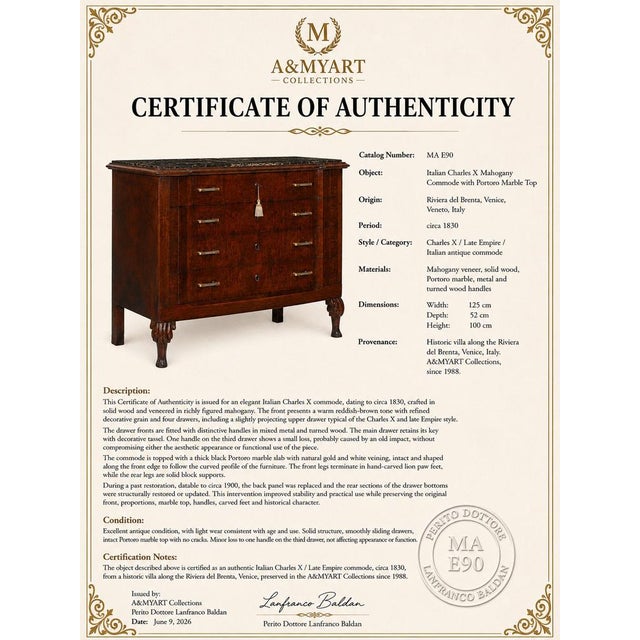 Charles X Italian Venetian Mahogany Commode with Portoro Marble Top, 1830 For Sale - Image 11 of 12