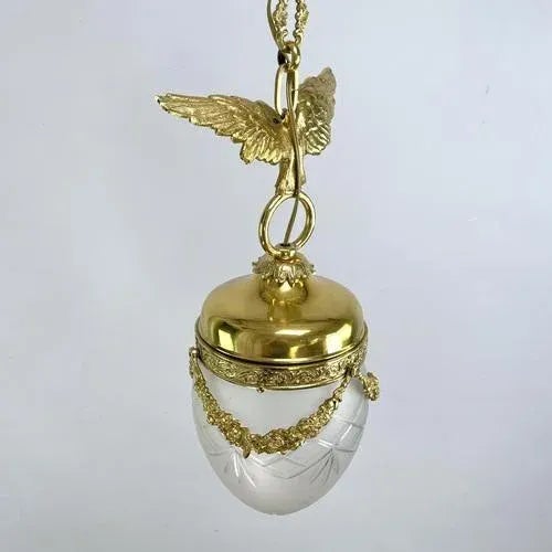 Art Nouveau Hanging Lamp Bronze with Eagle and Teardrop Shape, 1900s For Sale - Image 6 of 8