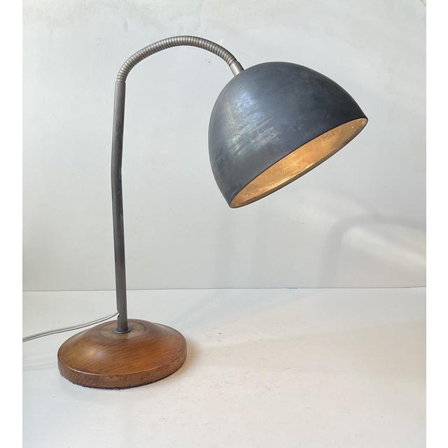 Vintage Scandinavian Industrial Table Lamp in Oak & Grey Steel, 1950s For Sale - Image 11 of 12