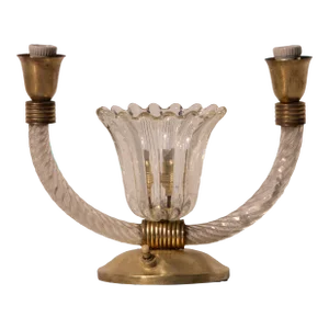 Art Decò Barovier E Toso Table Lamp Brass Murano Glass, Italy 1940