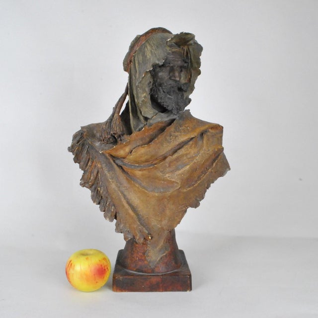 Rare polychrome terracotta orientalist bust of an arab, bearing the mark r st k, for riessner, stellmacher, and kessel, as...