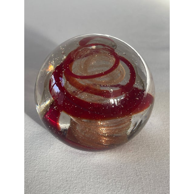 Italian Red and Gold Aventurine Spiral Swirl Clear Glass Paperweight For Sale In Jacksonville, FL - Image 6 of 7