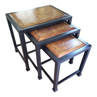 1990s Italian Metal and Wood Nesting Tables - Set of 3 For Sale