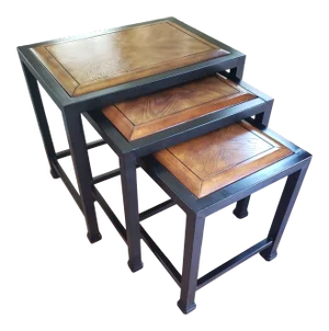1990s Italian Metal and Wood Nesting Tables - Set of 3