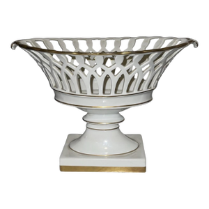 Mid 20th Century Vista Alegre Portugal Reticulated Footed Compote Dish–Porcelain Centerpiece Bowl