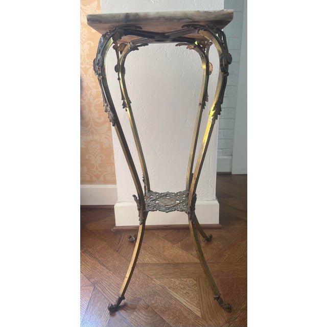 Victorian Two Tier Brass Plant Stand With Onyx Top For Sale - Image 4 of 10