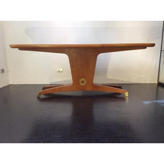 Mid-Century Modern Italian Table in Brass and Cherry, 1950s For Sale - Image 3 of 14