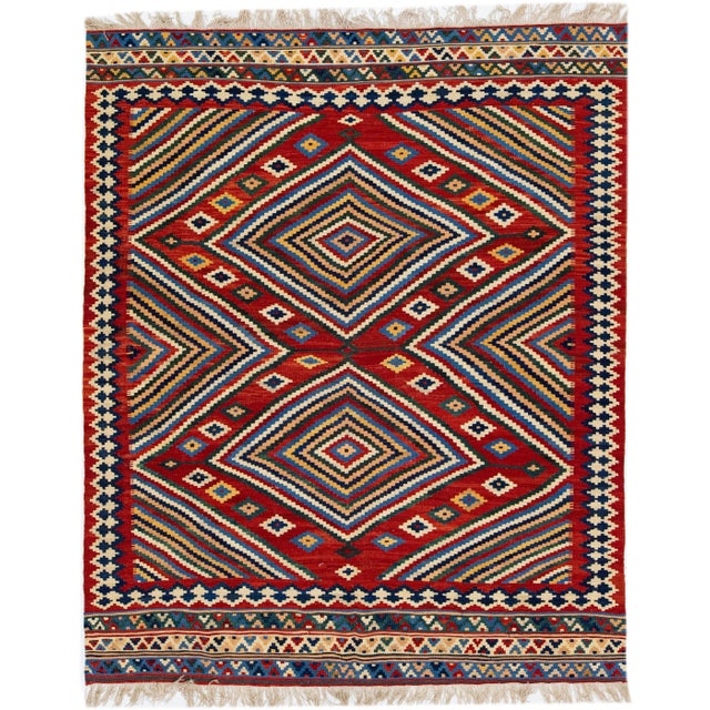 Textile 1960s Vintage Kilim Handmade Red Geometric Wool Rug For Sale - Image 7 of 7