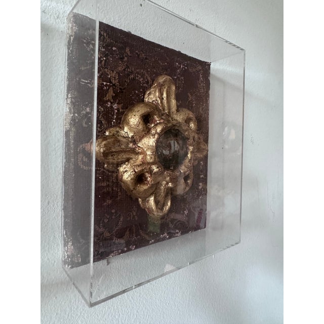 Traditional Antiqued Hand-Made Convex Mirror Architectural Fragment in Acrylic Case For Sale - Image 3 of 12