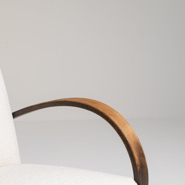 20th Century Czech Republic Warm Ivory Boucle Bentwood-Arm Lounge Chair For Sale - Image 4 of 11