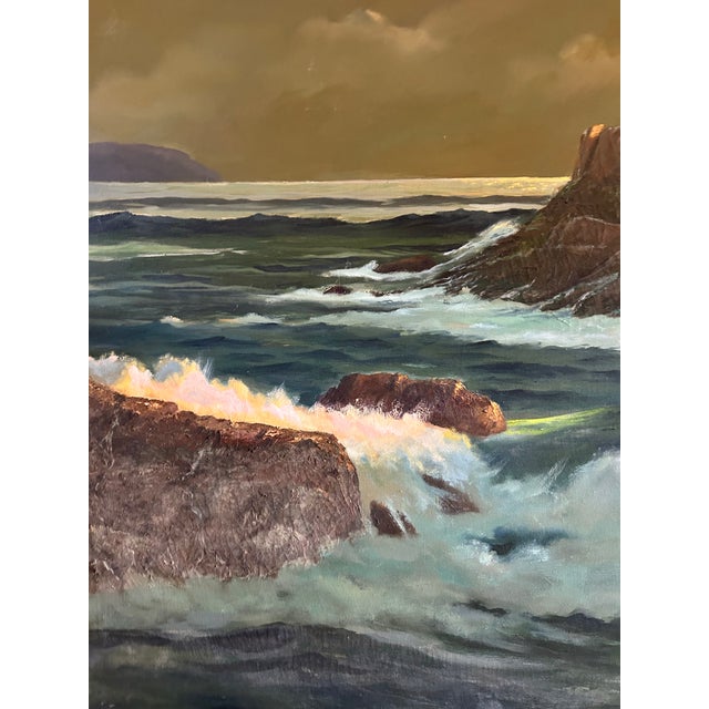 Large Vintage Seascape Oil Painting of a Rocky Coast For Sale - Image 4 of 8