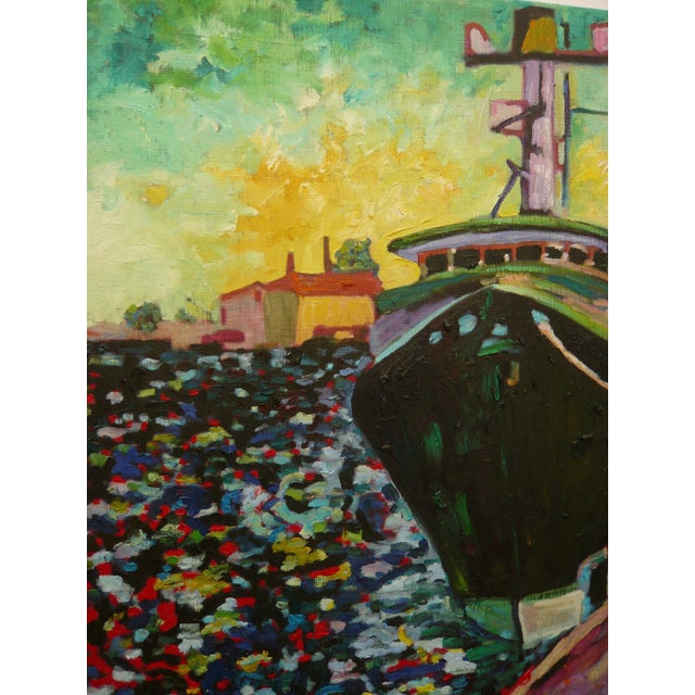 Martha Holden, Large "Ship in the Harbor" Contemporary Expressionist Style Nautical Oil Painting For Sale In Los Angeles - Image 6 of 11