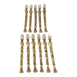 Vintage HorsD’oeuvers Brass Forks- Set of 12
