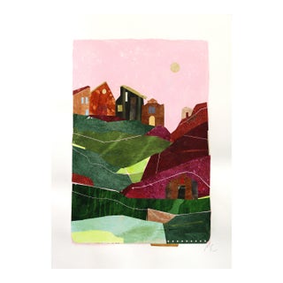 Texas in Fuschia - Original Colorful Architectural Landscape Collage Art on Paper For Sale