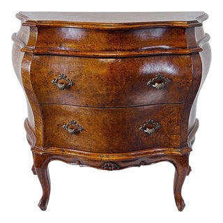 Small Vintage Italian Burlwood Bombe Chest For Sale