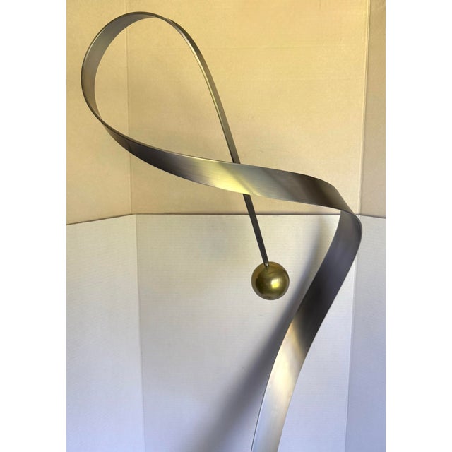 1975 Signed Curtis Jeré Brass & Mixed Metal Abstract Ribbon Sculpture For Sale In Los Angeles - Image 6 of 11
