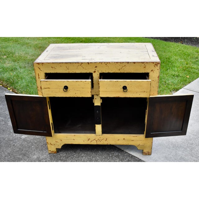 Chinese Wood Painted Cabinet Ming Style Distressed Yellow For Sale - Image 13 of 16