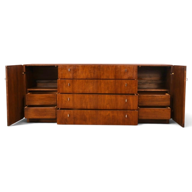 Founders Furniture Vintage Walnut and Chrome Mid Century Modern Lowboy Dresser C. 1970s For Sale - Image 12 of 14
